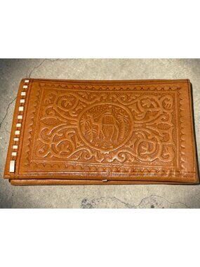 Handcrafted Tooled Leather Bifold Wallet With Camel & Palm Tree Design Natural F